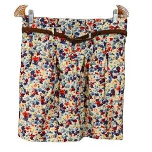 Top Shop Floral Mini Skirt 8 - Paper Bag Waist Belted Cotton Boho Flirty